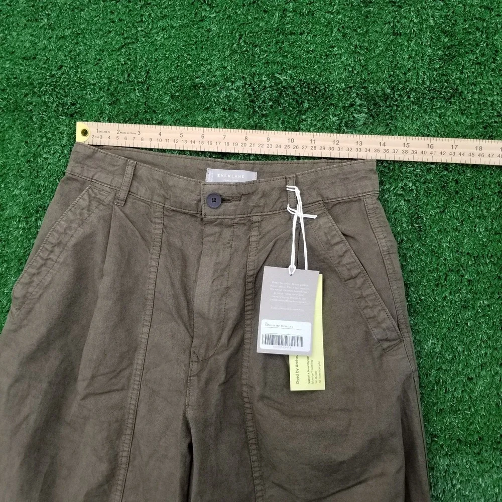 Everlane Wide Leg Pants Womens 4 Brown / Green Linen Blend Seamed High Rise Crop
